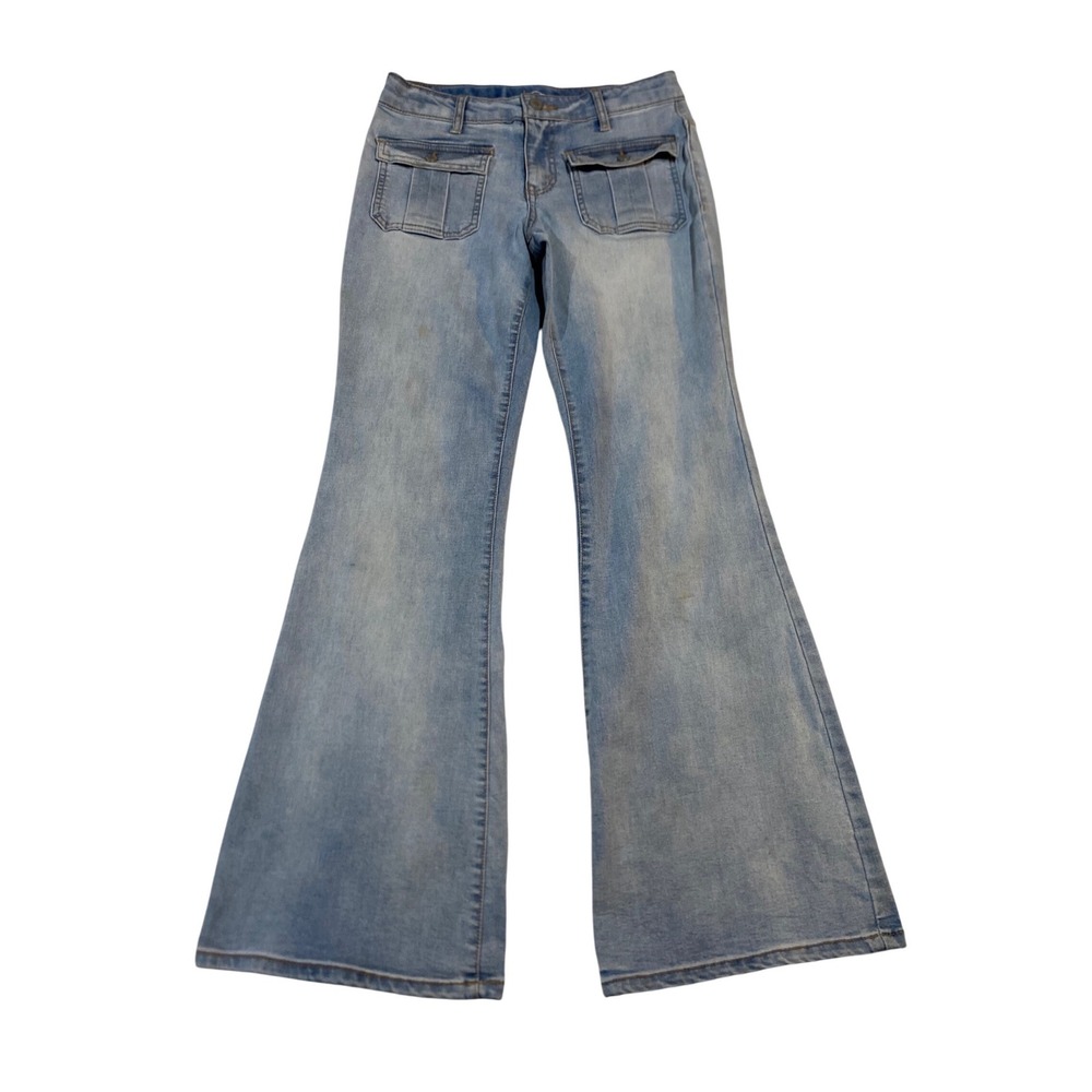 Art Class Girls Light Wash Flare Jeans High Rise Cargo Pocket Size 16